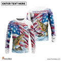 Frenzidea Pike Fishing Watercolor USA Flag Custom Name & Team Name Shirts