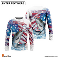 Frenzidea Salmon Fishing Watercolor USA Flag Custom Name & Team Name Shirts