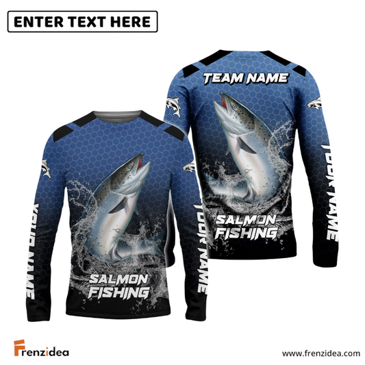 Frenzidea Salmon Fishing Navy Hexagon Sport Custom Name & Team Name 3D Shirts