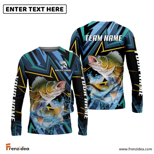 Frenzidea Walleye Fishing Lightning Pattern Sport Custom Name & Team Name 3D Shirts
