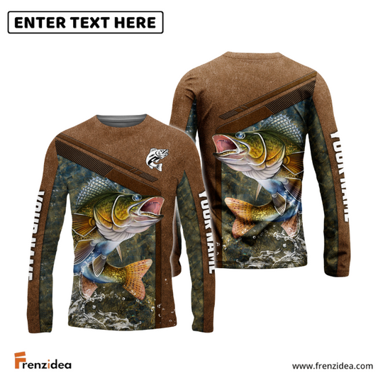 Frenzidea Walleye Fishing Leather Pattern Personalized Shirt