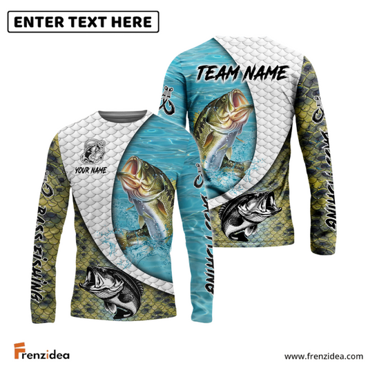 Frenzidea Bass Fishing White Skin Diagonal Custom Name & Team Name 3D Shirts