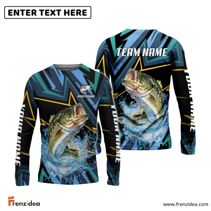 Frenzidea Bass Fishing Lightning Pattern Sport Custom Name & Team Name 3D Shirts