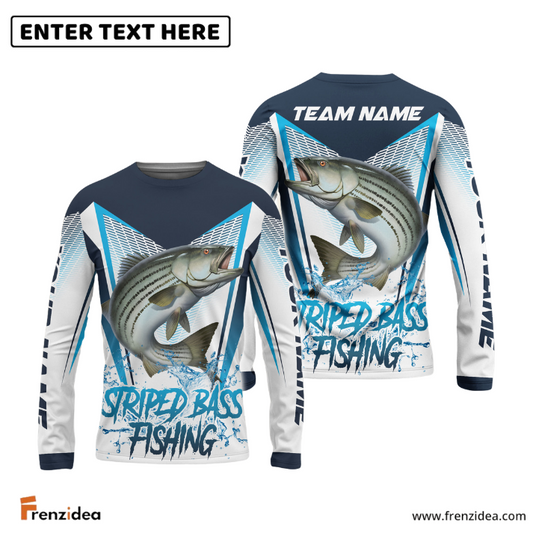 Frenzidea Striped Bass Fishing White Blue Camo Sport Custom Name & Team Name 3D Shirts