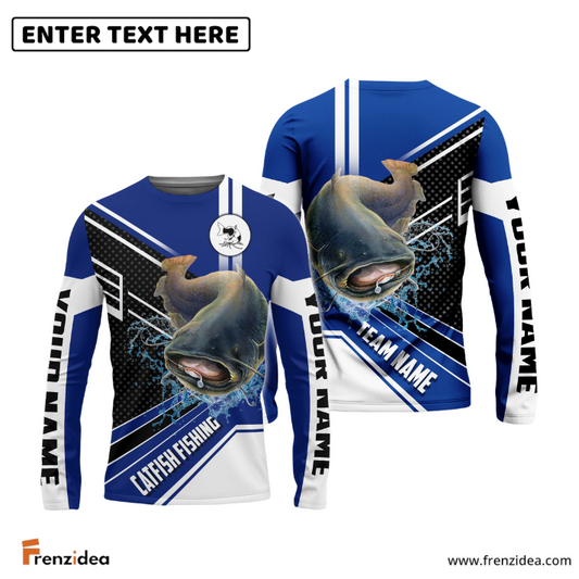 Frenzidea Catfish Fishing Blue White Sport Custom Name & Team Name 3D Shirts