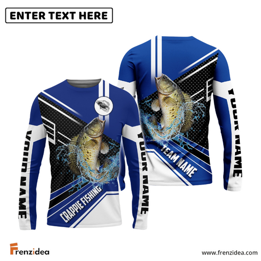 Frenzidea Crappie Fishing Blue White Sport Custom Name & Team Name 3D Shirts