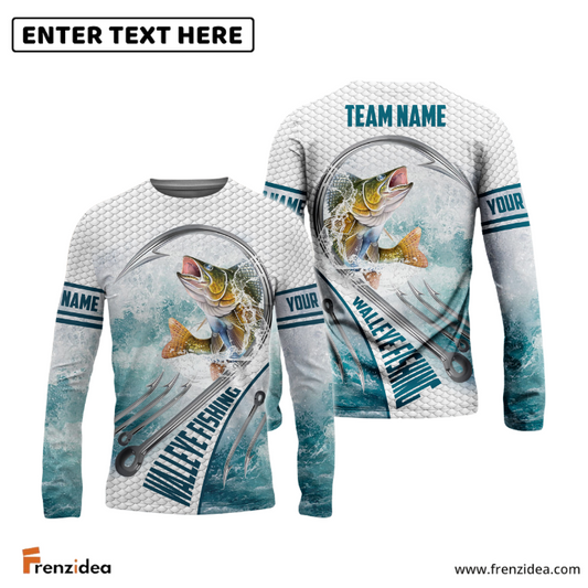 Frenzidea Walleye Fishing White Fin Water Sport Custom Name & Team Name 3D Shirts