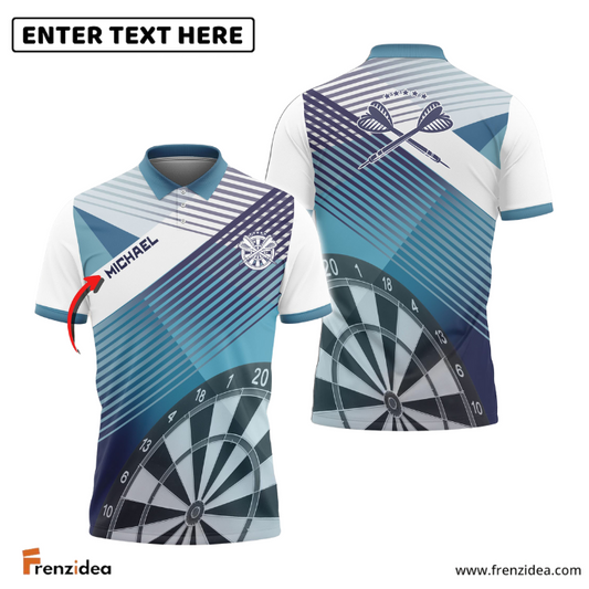 Frenzidea Darts Blue Geometric Pattern Custom Polo Shirts