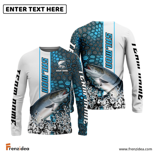 Frenzidea Salmon Fishing Blue Fin Bling Camo Sport Custom Name & Team Name 3D Shirts