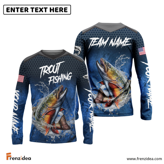 Frenzidea Trout Fishing Dark Blue American Sport Custom Name & Team Name 3D Shirts