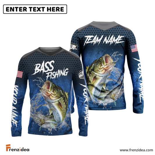 Frenzidea Bass Fishing Dark Blue American Sport Custom Name & Team Name 3D Shirts