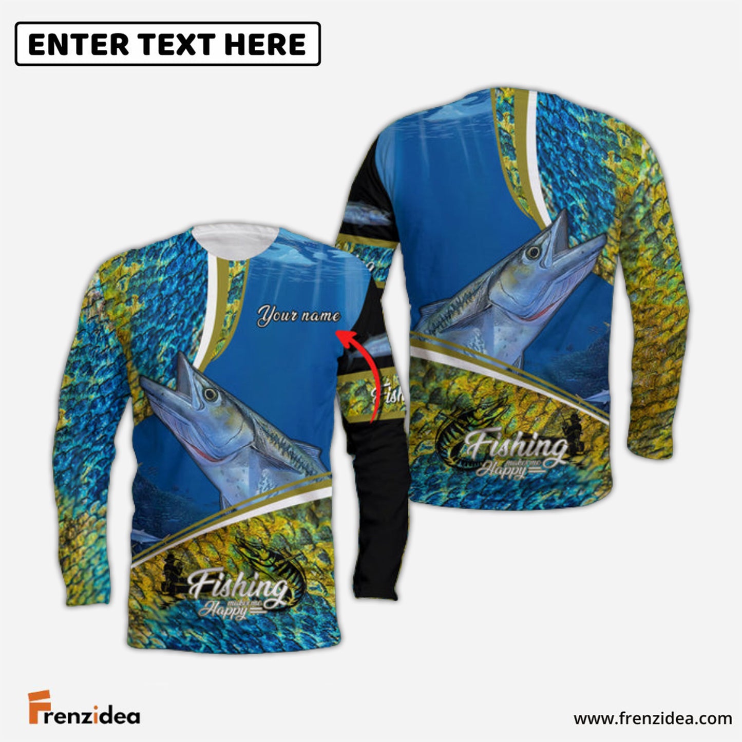 Frenzidea Customize Name Fishing Kingfish Makes Me Happy 3D Shirts