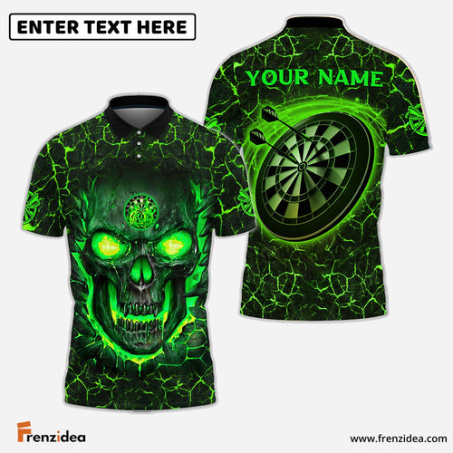 Frenzidea Flame Green Skull Darts Personalized Name 3D Shirt