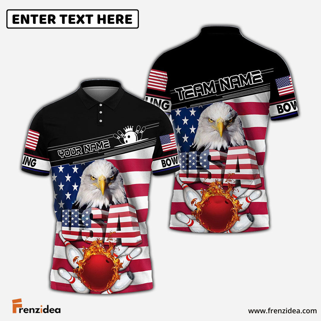 Frenzidea Bowling And Pins American Eagle Customized Name, Team Name 3D Shirt