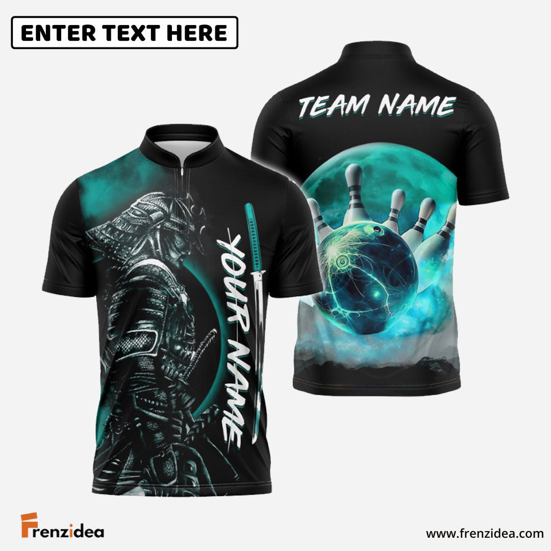 Frenzidea Bowling And Pins Red Moon Samurai Customized Name 3D Shirt (4 Colors)