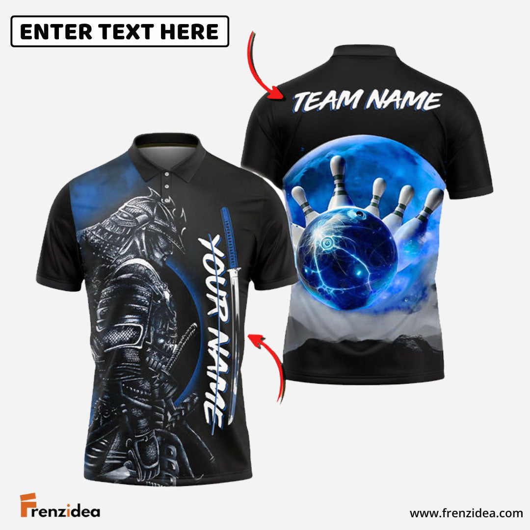 Frenzidea Bowling And Pins Red Moon Samurai Customized Name 3D Shirt (4 Colors)