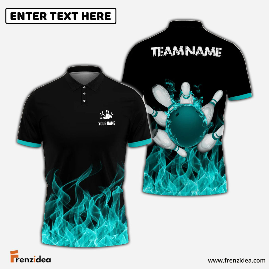 Frenzideas Bowling And Pins Ink Fire Pattern Customized Name 3D Shirt (4 Colors)