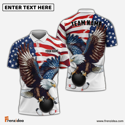 Frenzidea Bowling And Pins Eagle US Flag Retro Personalized Name, Team Name Unisex Shirt