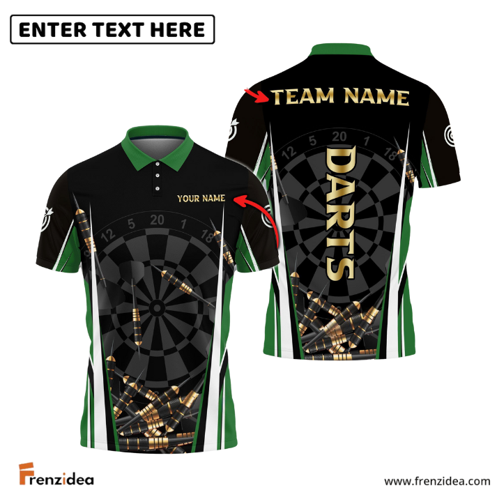 Frenzidea Darts Black Gold  Personalized Name, Team Name 3D Shirt (4 Colors)