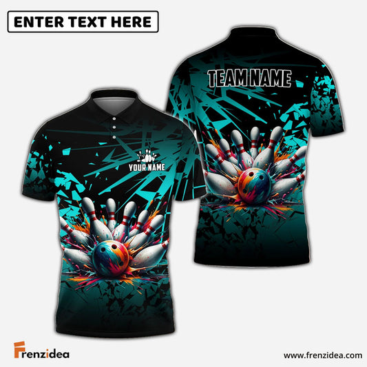 Frenzideas Bowling And Pins Diamond Broken Customized Name 3D Shirt (4 Colors)