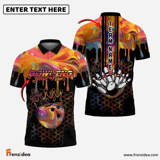 Frenzidea Bowling And Pins Crown Hexagon Pattern Customized Name 3D Shirt (4 Colors)