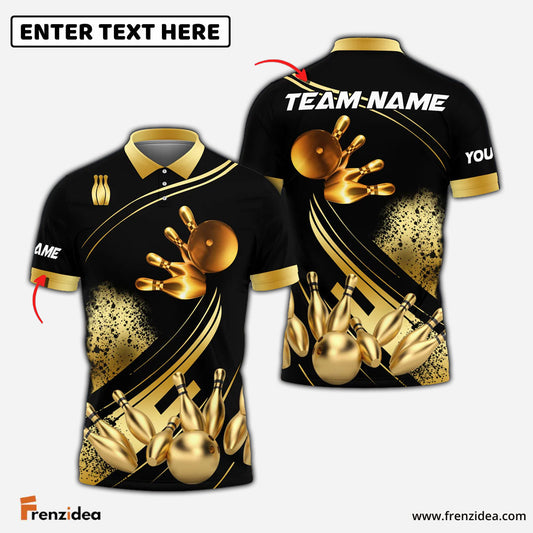 Frenzidea Bowling And Pins Ultimate Golden Customized Name 3D Shirt (4 Colors)