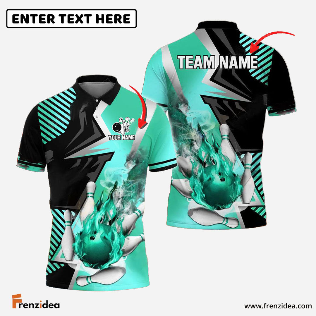 Frenzidea Bowling And Pins Blazing Strike Customized Name 3D Shirt ( 5 Colors)
