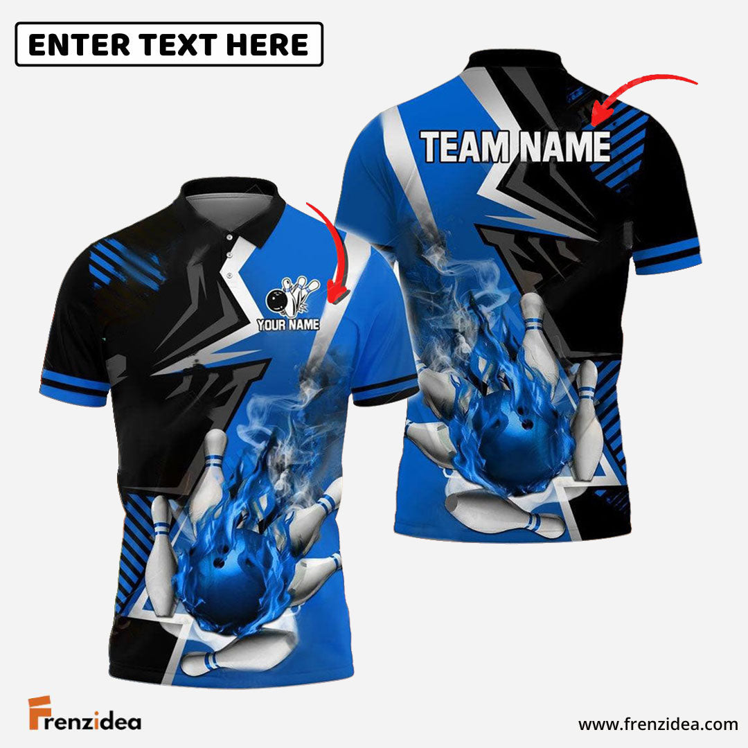 Frenzidea Bowling And Pins Blazing Strike Customized Name 3D Shirt ( 5 Colors)