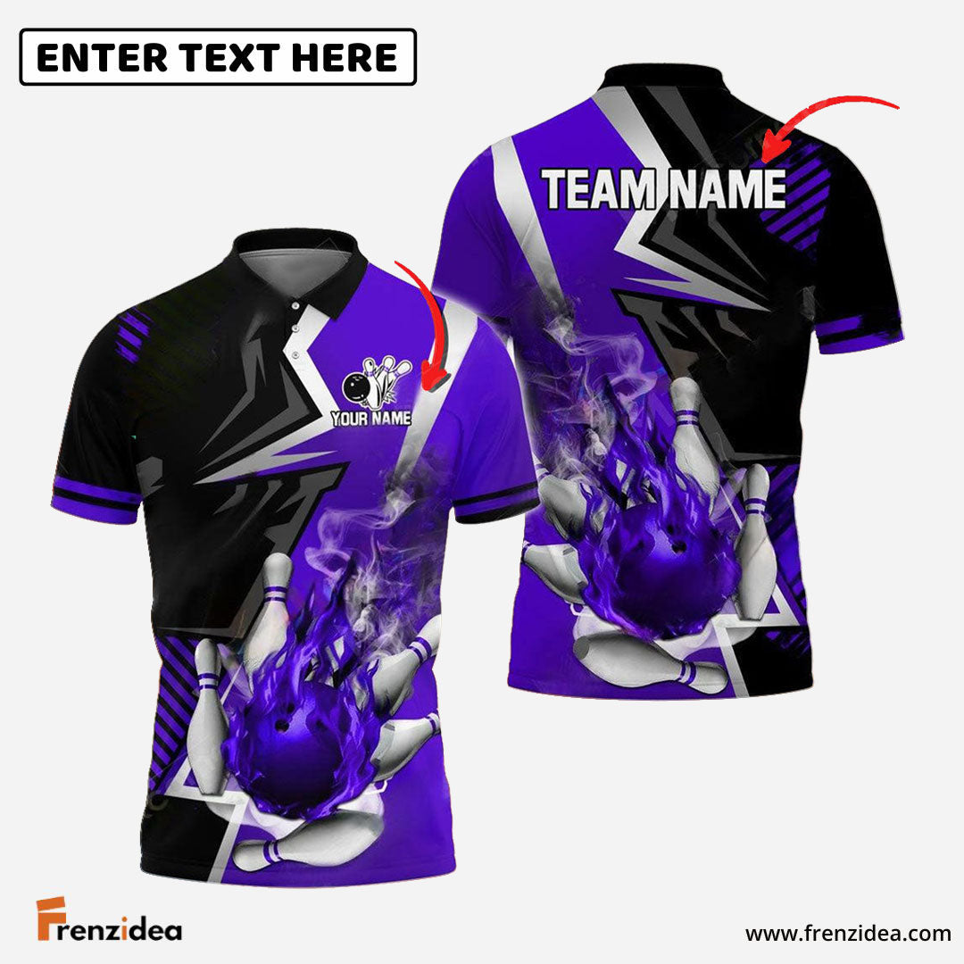 Frenzidea Bowling And Pins Blazing Strike Customized Name 3D Shirt ( 5 Colors)
