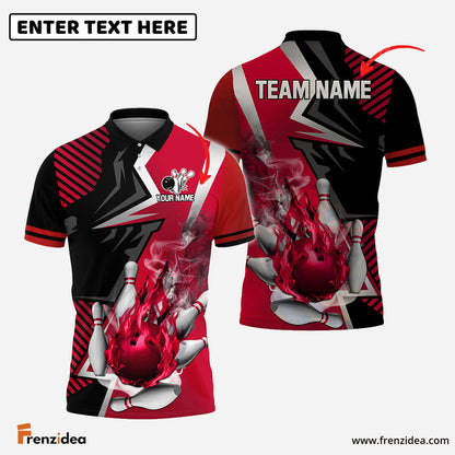 Frenzidea Bowling And Pins Blazing Strike Customized Name 3D Shirt ( 5 Colors)