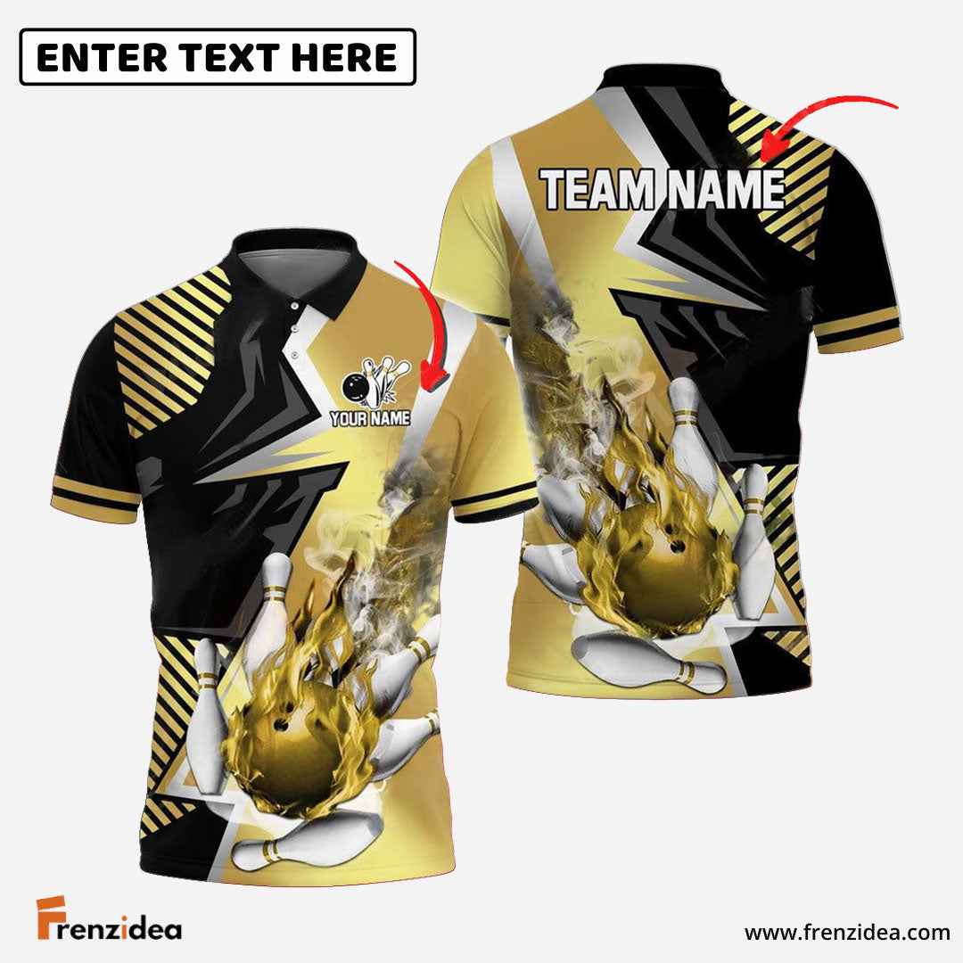 Frenzidea Bowling And Pins Blazing Strike Customized Name 3D Shirt ( 5 Colors)