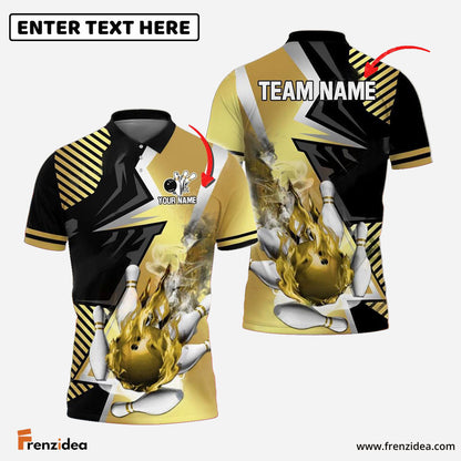 Frenzidea Bowling And Pins Blazing Strike Customized Name 3D Shirt ( 5 Colors)