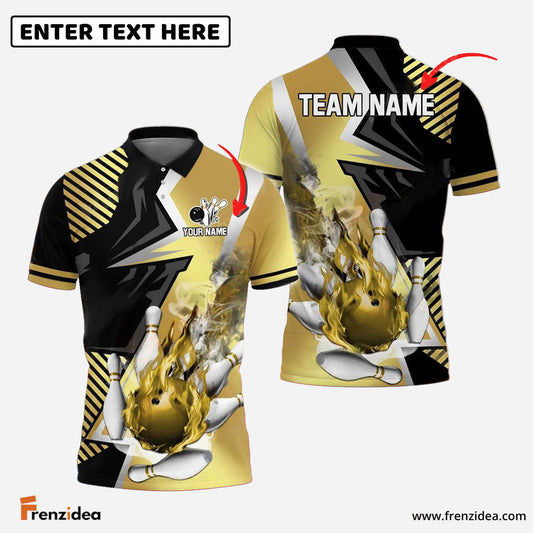 Frenzidea Bowling And Pins Blazing Strike Customized Name 3D Shirt ( 5 Colors)