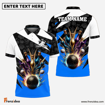 Frenzidea Bowling And Pins Color Lightning Customized Name 3D Shirt ( 4 Colors )