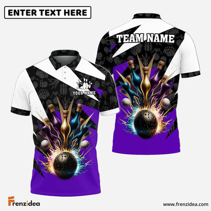Frenzidea Bowling And Pins Color Lightning Customized Name 3D Shirt ( 4 Colors )