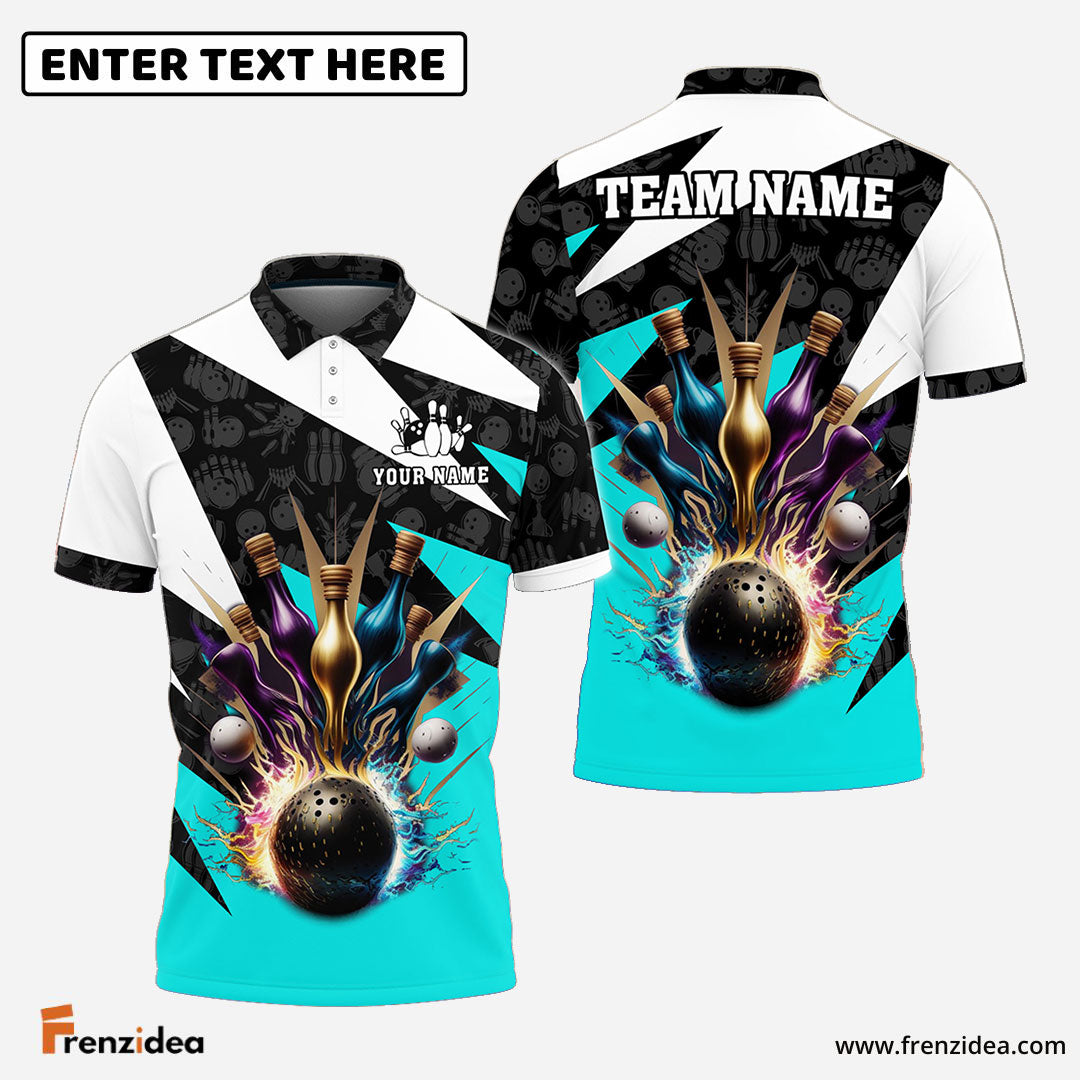 Frenzidea Bowling And Pins Color Lightning Customized Name 3D Shirt ( 4 Colors )