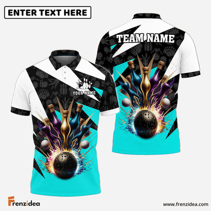 Frenzidea Bowling And Pins Color Lightning Customized Name 3D Shirt ( 4 Colors )