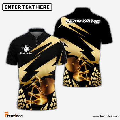 Frenzidea Bowling And Pins Gold Experience Customized Name 3D Shirt ( 5 Colors)