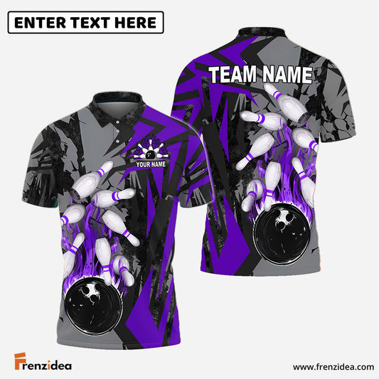 Frenzidea Bowling And Pins Dropping Bomb Multicolor Customized Name 3D Shirt ( 4 Colors )