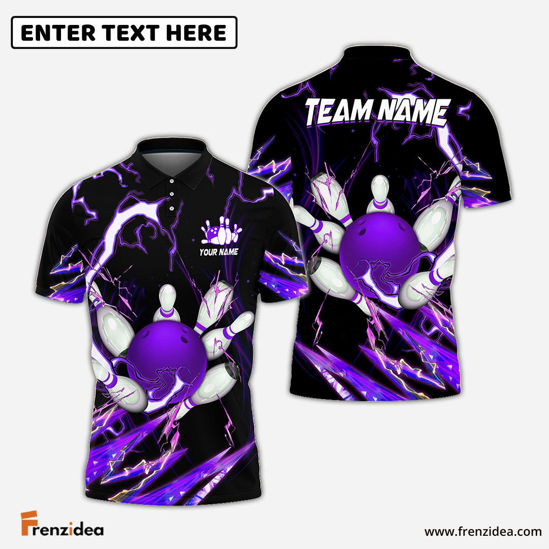 Frenzidea Bowling and Pins Colorful Thunder Power Personalized Name Team Name 3D Shirt (5 Colors)