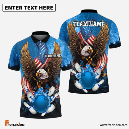 Frenzidea Bowling And Pins USA Eagle Flag Multicolor Customized Name 3D Shirt ( 4 Colors )