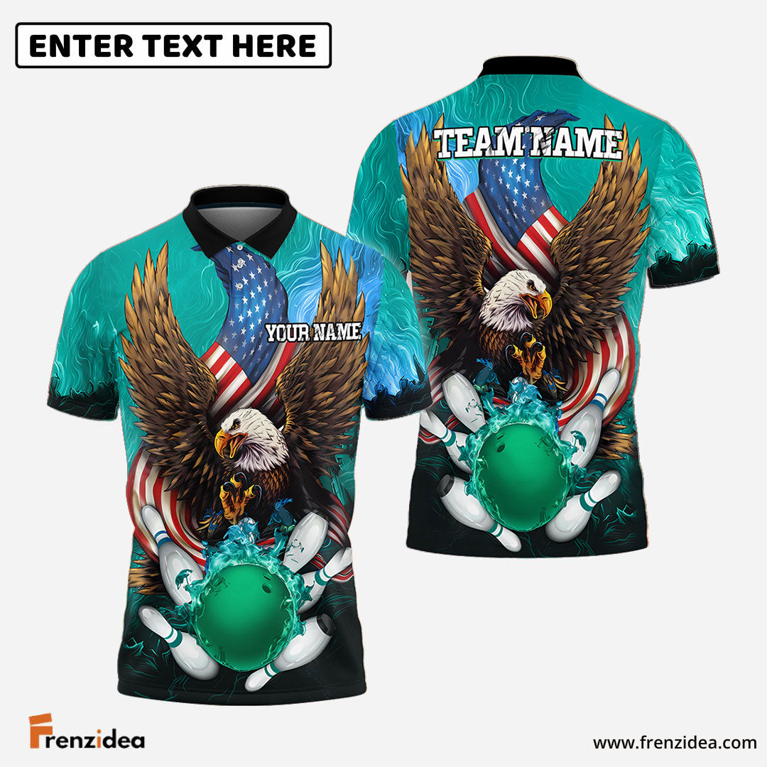 Frenzidea Bowling And Pins USA Eagle Flag Multicolor Customized Name 3D Shirt ( 4 Colors )