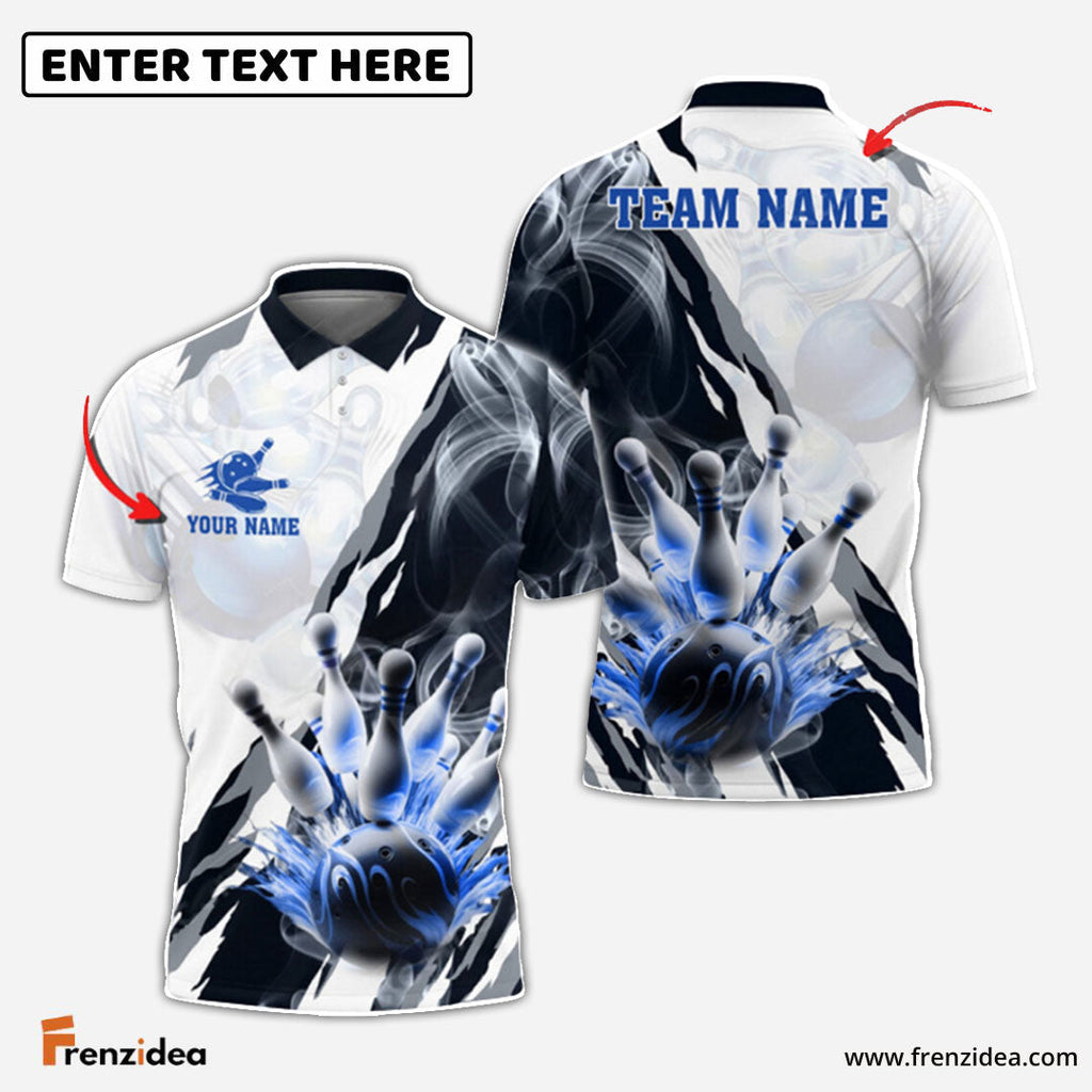 Frenzidea Bowling And Pins Smoke Paint Pattern Multicolor Customized Name 3D Shirt ( 4 Colors )