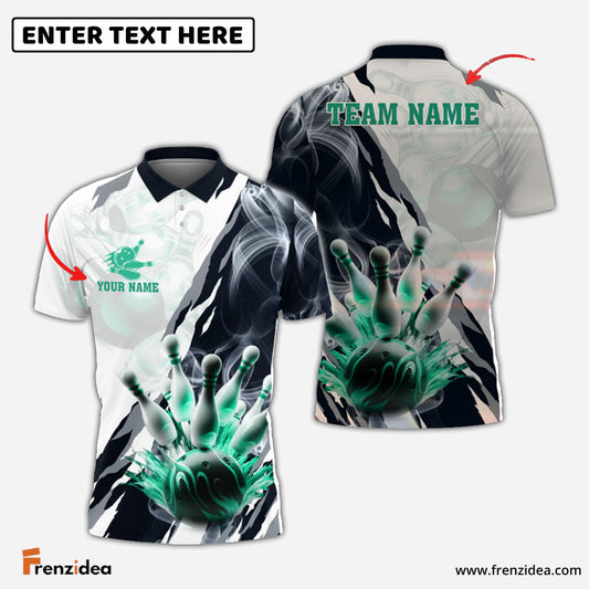 Frenzidea Bowling And Pins Smoke Paint Pattern Multicolor Customized Name 3D Shirt ( 4 Colors )