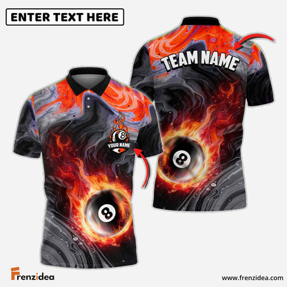 Frenzidea Billiards Ball 8 Fire Paint Flow Personalized Name, Team Name Unisex Shirt ( 6 Colors )