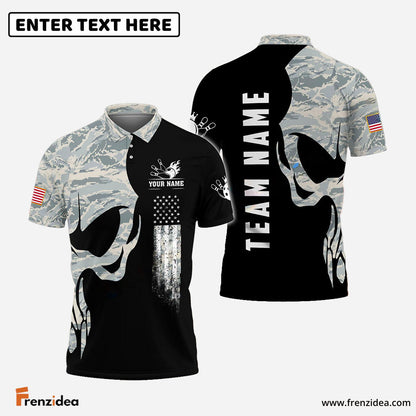 Frenzidea Bowling And Pins Skull Army Flag Custom Multicolor Customized Name 3D Shirt ( 4 Colors )