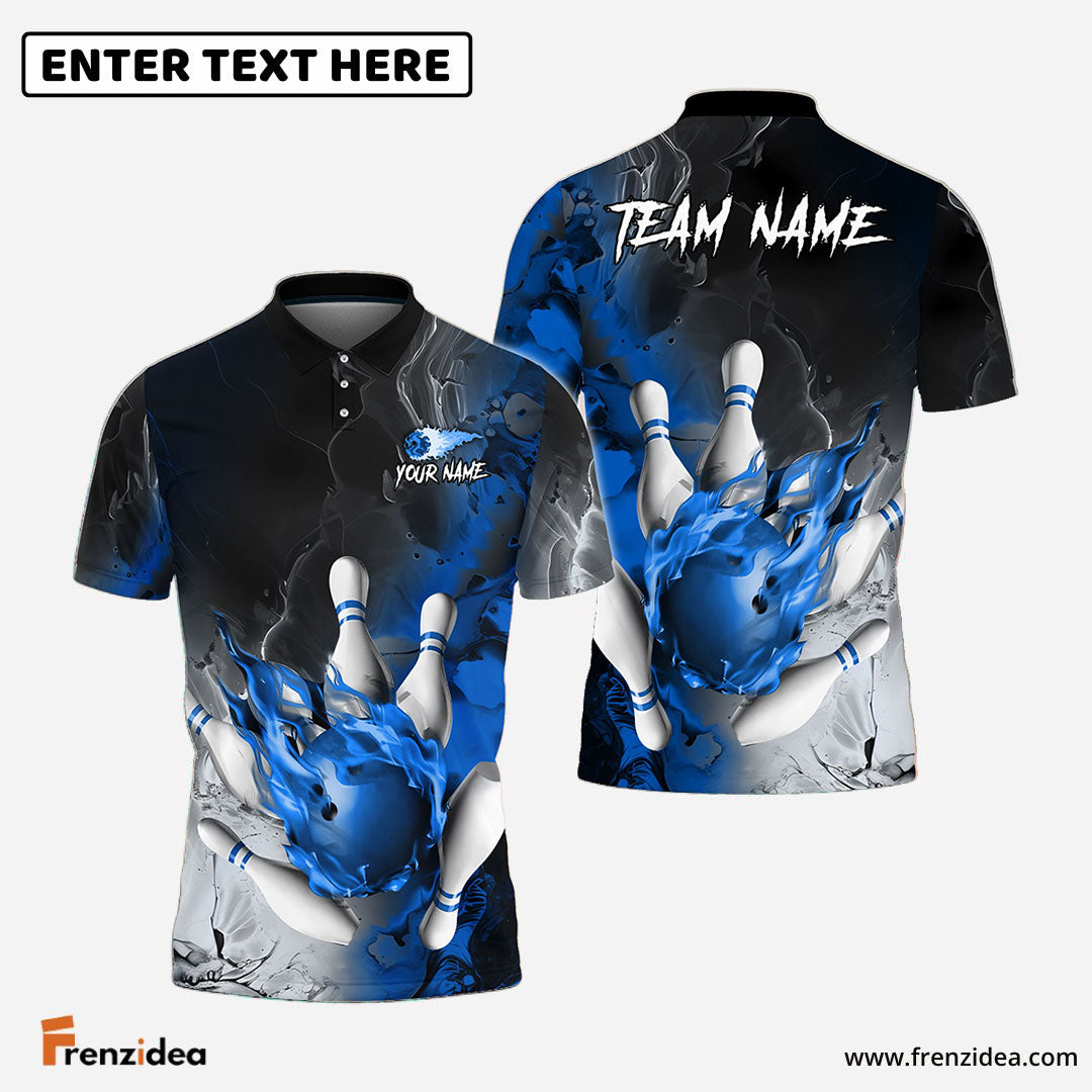 Frenzidea Bowling And Pins Fire Lava Smoke Multicolor Customized Name 3D Shirt ( 4 Colors )