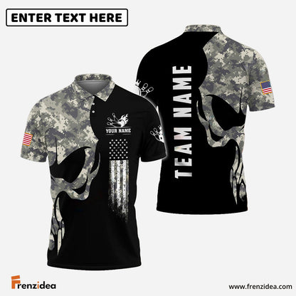 Frenzidea Bowling And Pins Skull Army Flag Custom Multicolor Customized Name 3D Shirt ( 4 Colors )