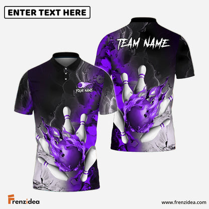 Frenzidea Bowling And Pins Fire Lava Smoke Multicolor Customized Name 3D Shirt ( 4 Colors )
