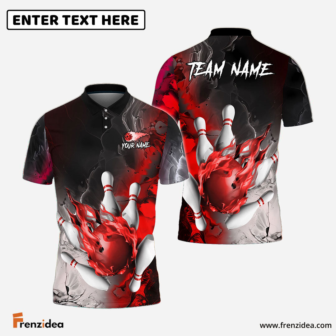 Frenzidea Bowling And Pins Fire Lava Smoke Multicolor Customized Name 3D Shirt ( 4 Colors )